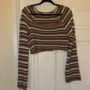 Striped Crochet Long Sleeve Crop Top